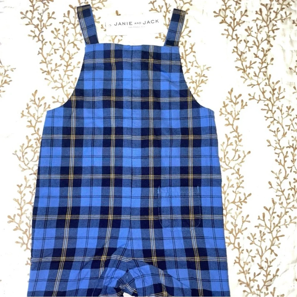 NWT Janie and Jack baby plaid long pant overalls jumper one piece 12-18 months - Picture 5 of 7
